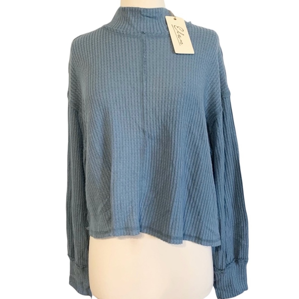 Elan‎ Waffle Knit Mock Turtleneck Long Sleeve Top Size Small
